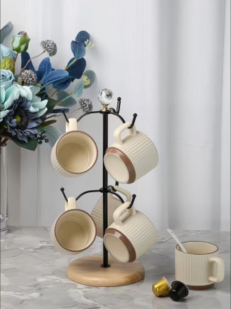 Suport căni din lemn și metal cu 6 cârlige pentru colțul de cafea [1]