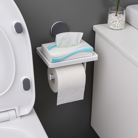Suport hârtie igienică cu poliță ventuză fără găurire baie modernă [2]