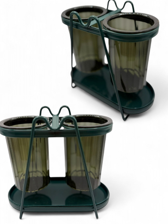 Suport tacâmuri metalic cu pahare plastic – organizator bucătărie 2 compartimente [2]