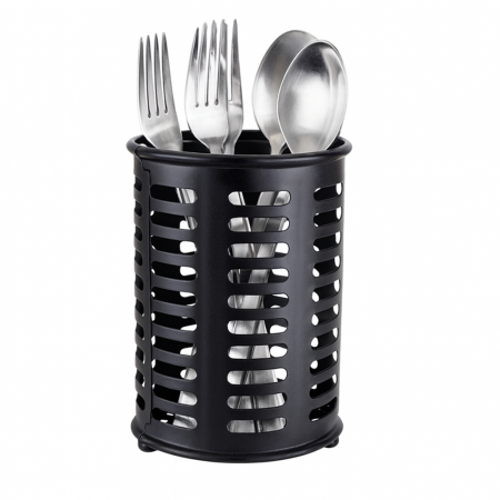 Suport tacâmuri metalic cilindric perforat negru mat [3]