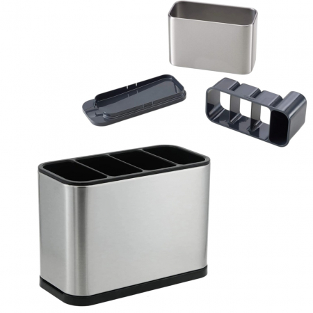 Suport tacâmuri și ustensile din inox cu tavă de scurgere detașabilă [5]