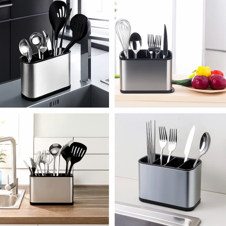 Suport tacâmuri și ustensile din inox cu tavă de scurgere detașabilă [1]