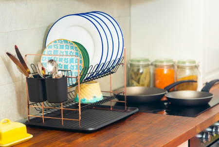 Suport vase Grunberg GR3232 oțel cromat cu tavă scurgere și suport tacâmuri [1]