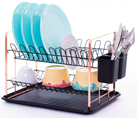 Bucătrie - Suport vase Grunberg GR3232 oțel cromat cu tavă scurgere și suport tacâmuri