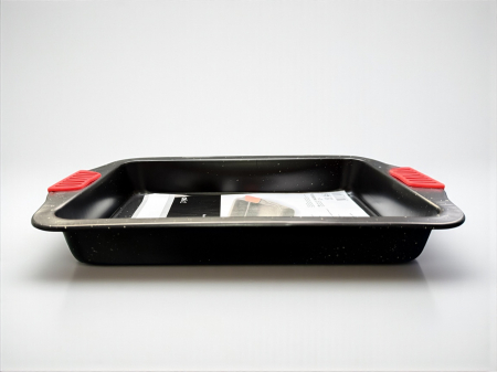 Tavă cuptor 39x26 cm antiaderentă cu mânere silicon roșii pentru fripturi și lasagna [1]