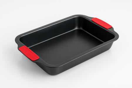 Bucătrie - Tavă cuptor 39x26 cm antiaderentă cu mânere silicon roșii pentru fripturi și lasagna