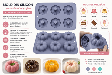 Tavă din silicon cu 6 forme floare pentru mousse și deserturi [2]