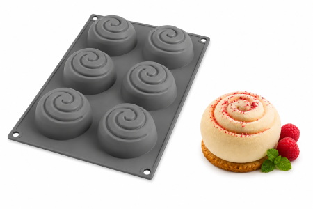 Cofetărie și patiserie - Tavă din silicon cu 6 forme spirală pentru mousse și deserturi