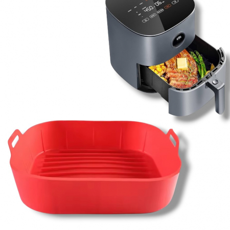 Bucătrie - Tavă din silicon roșu antiaderentă pentru Air Fryer reutilizabilă