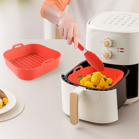 Tavă din silicon roșu antiaderentă pentru Air Fryer reutilizabilă [2]