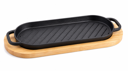 Bucătărie - tava-grill-din-fonta-cu-suport-din-lemn-43-cm