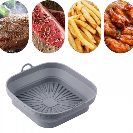 Tavă pătrată din silicon pliabilă pentru air fryer – reutilizabilă, culori disponibile în funcție de stoc [5]