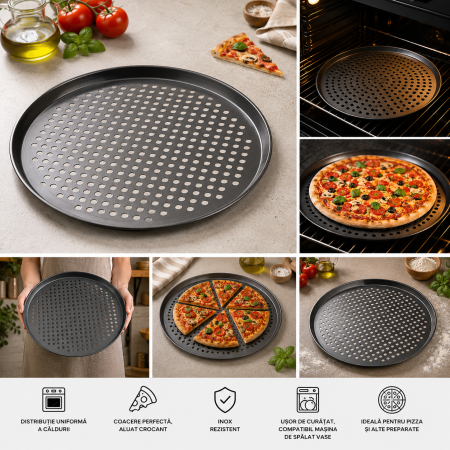 Tavă pizza perforată Ø29 cm din oțel carbon antiaderent pentru blat crocant [5]