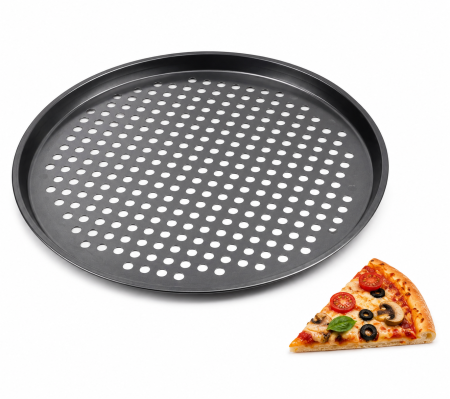 Noutăți - Tavă pizza perforată Ø29 cm din oțel carbon antiaderent pentru blat crocant