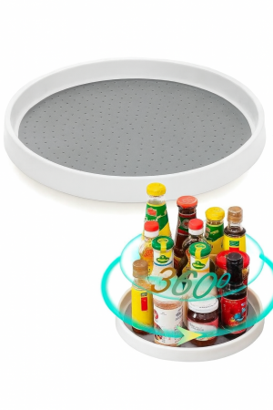 Depozitare și organizare - Tăviță rotativă 360° alb-gri pentru organizare bucătărie și baie