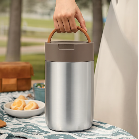 Termos alimentar inox 2 compartimente păstrare mâncare caldă rece birou școală picnic [4]