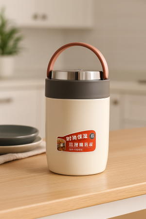Termos alimentar inox 2 compartimente păstrare mâncare caldă rece birou școală picnic [3]