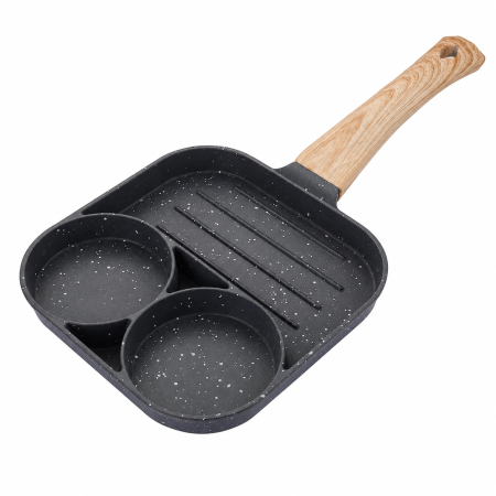 Bucătărie - Tigaie compartimentată cu două compartimente și suprafață grill, ideală pentru ouă, bacon, clătite și alte preparate. Înveliș antiaderent și culoare aleatorie.