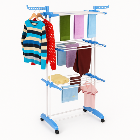 Casă şi grădină - Suport vertical pentru uscat rufe 3 nivele pliabil pe roți 50 kg