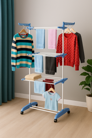 Suport vertical pentru uscat rufe 3 nivele pliabil pe roți 50 kg [2]