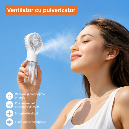 Ventilator Portabil cu Pulverizator de Apă și Încărcare USB-C [4]