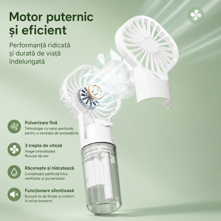 Ventilator Portabil cu Pulverizator de Apă și Încărcare USB-C [3]