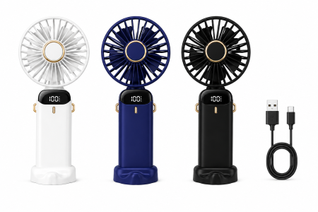 Produse de Sezon - Ventilator Portabil Reîncărcabil cu Suport Telefon și Afișaj Digital