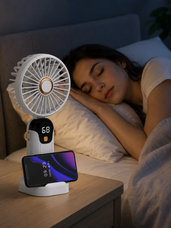 Ventilator Portabil Reîncărcabil cu Suport Telefon și Afișaj Digital [2]