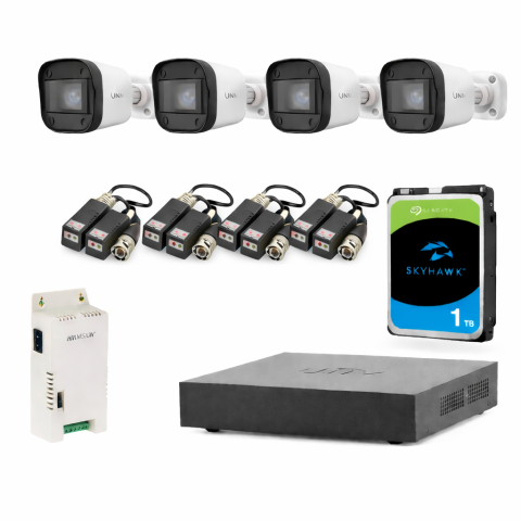 Kyt video analog - Kit supraveghere video UNV 4 camere Full HD DVR HDD 1TB complet