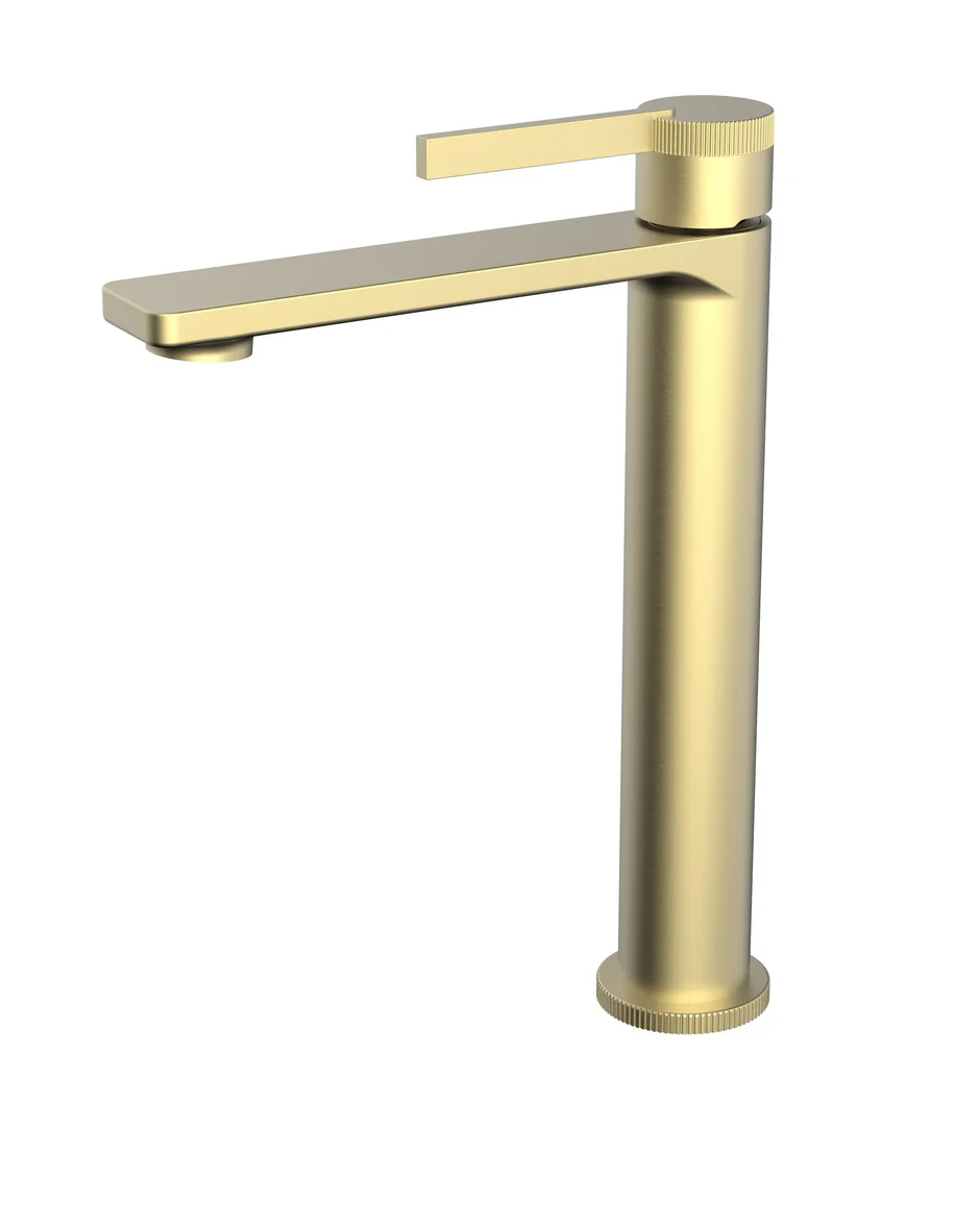 Baterie lavoar auriu periat – mâner rotund texturat, alamă solidă, design modern [2]