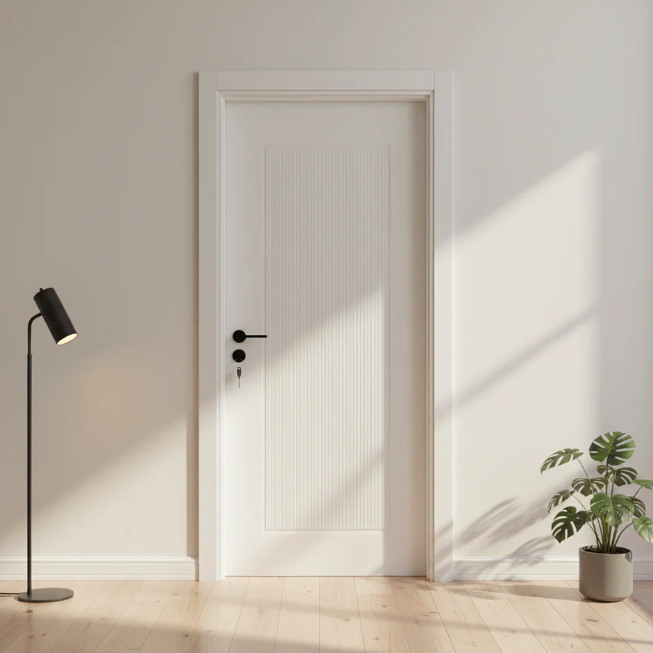 USI DE INTERIOR - Ușă interior albă cu panou riflat JY‑DP 012 – Design modern