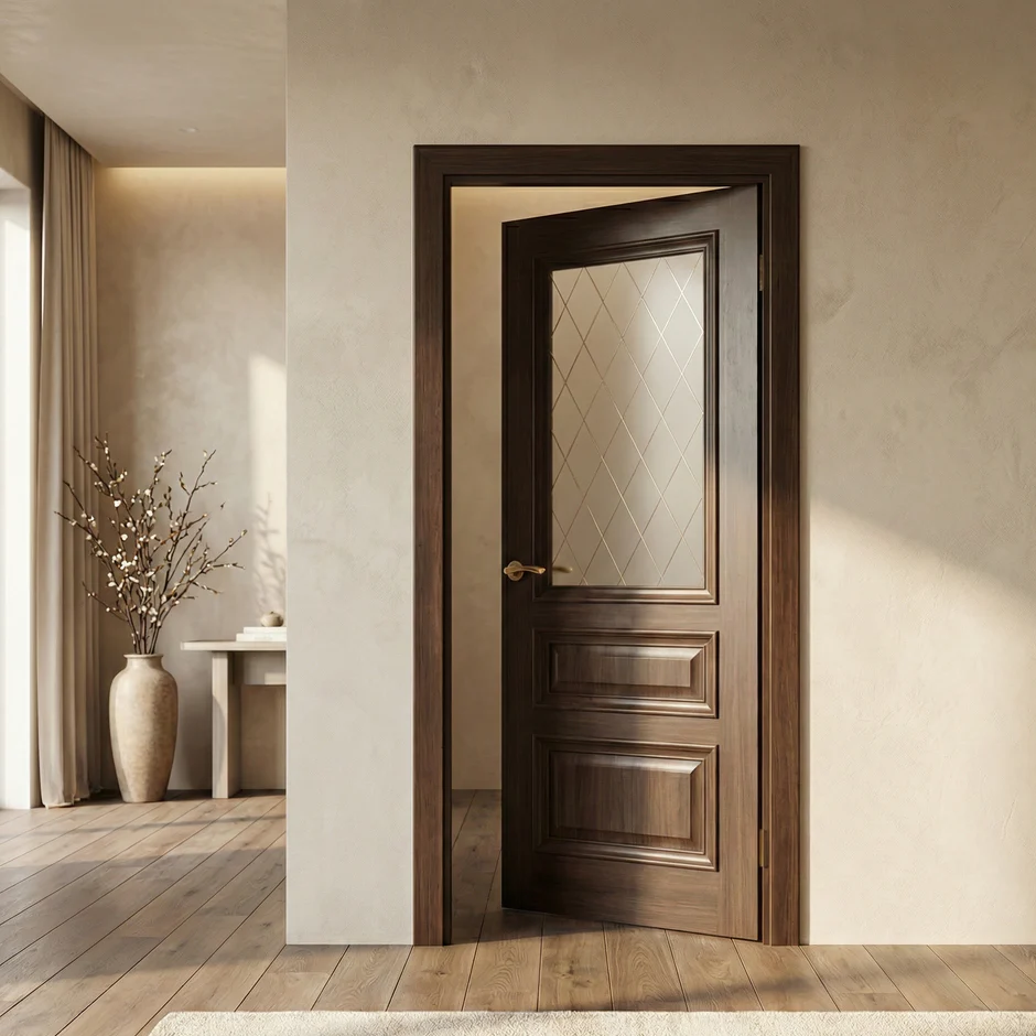 USI DE INTERIOR - Ușă interior San Marco European Chestnut cu sticlă – elegantă și rezistentă