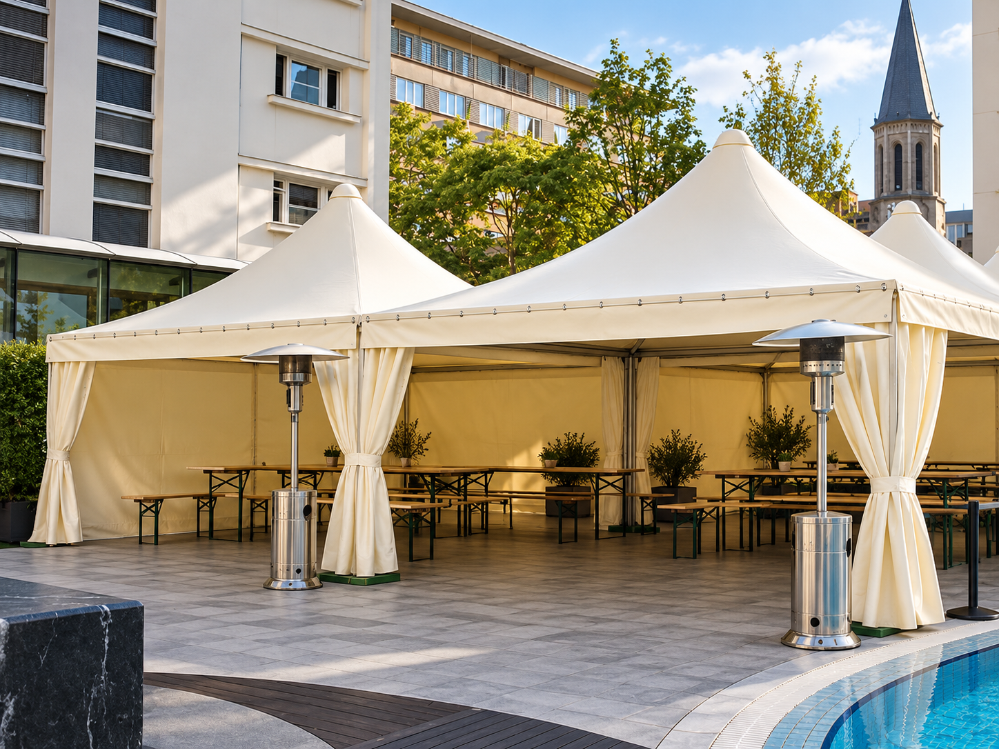 Pagoda 6x6 m Patrat Light montata la Hotel Radisson Bucuresti