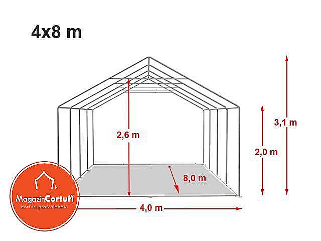 Cort Evenimente 4x8 m Profesional Plus 2 m Alb [2]