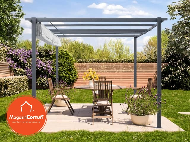 Pergola 3 x 4 m Eco – structura gri perlat, copertina bej (Stone) [7]