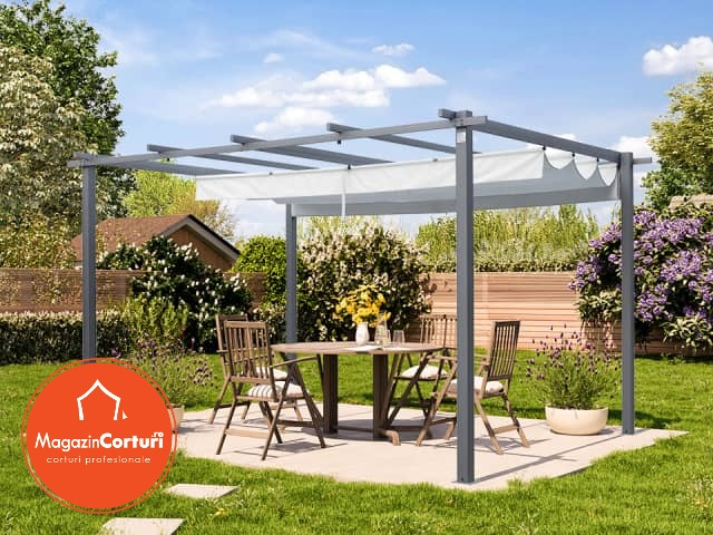 Pergola 3 x 4 m Eco – structura gri perlat, copertina bej (Stone) [4]