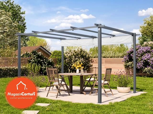 Pergola 3 x 4 m Eco – structura gri perlat, copertina bej (Stone) [5]