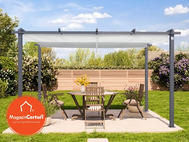 Pergola 3 x 4 m Eco – structura gri perlat, copertina bej (Stone) [6]