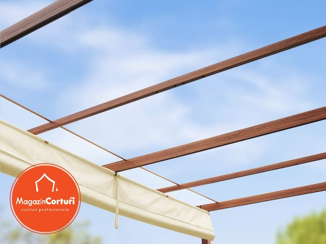 Pergola 3 x 4 m cu aspect de lemn, cu copertina textila crem [9]