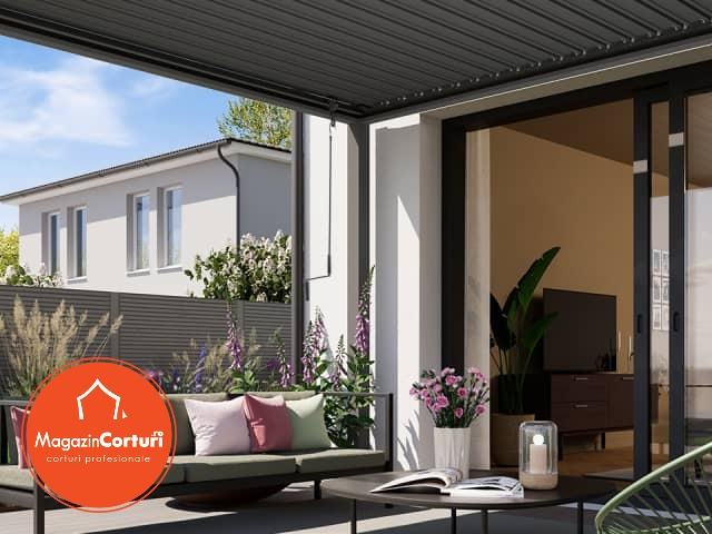 Pergola 3x4 m Eco – Gri perlat, cu acoperis din lamele reglabile [5]