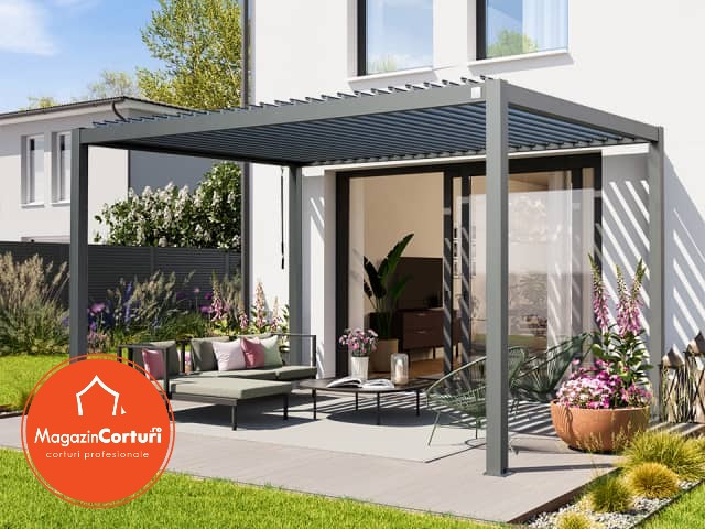 Pergola 3x4 m Eco – Gri perlat, cu acoperis din lamele reglabile [9]