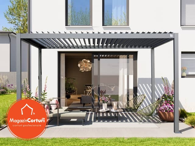 Pergola 3x4 m Eco – Gri perlat, cu acoperis din lamele reglabile [10]