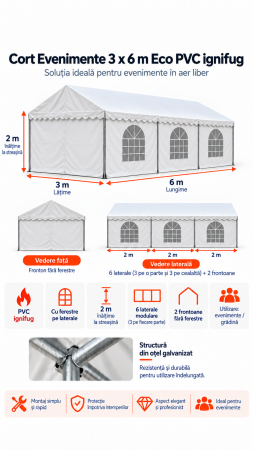 Corturi evenimente - 3 x 6 Cort Evenimente și Grădină Eco PVC ignifug