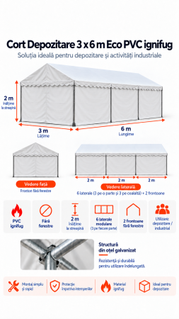 Corturi depozitare - 3 x 6 Cort Industrial și Depozitare Eco PVC ignifug