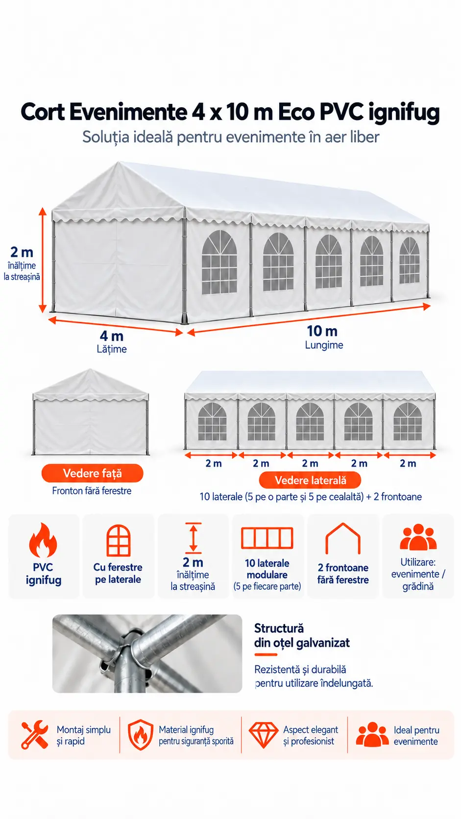 Corturi evenimente - 4 x 10 Cort Evenimente și Grădină Eco PVC ignifug