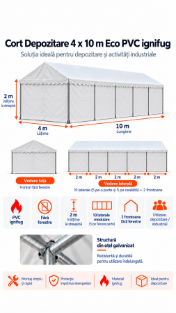 Corturi depozitare - 4 x 10 Cort Industrial și Depozitare Eco PVC ignifug
