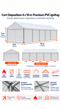 4 x 10 Cort Industrial și Depozitare Premium PVC ignifug