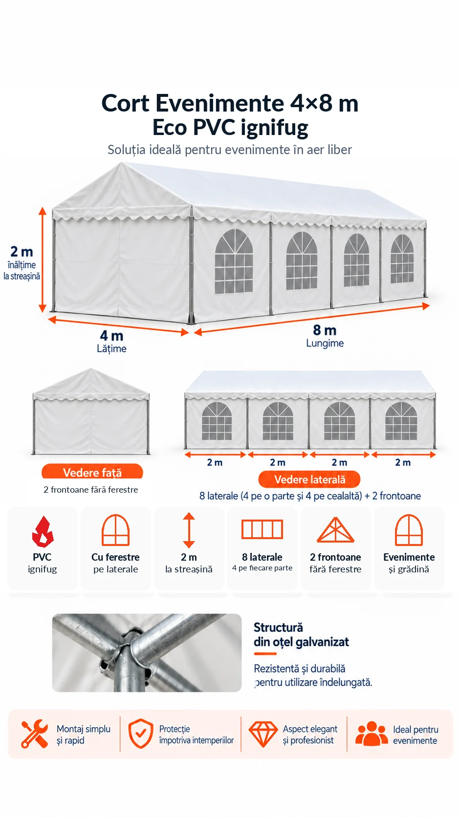 Corturi evenimente - 4 x 8 Cort Evenimente și Grădină Eco PVC ignifug