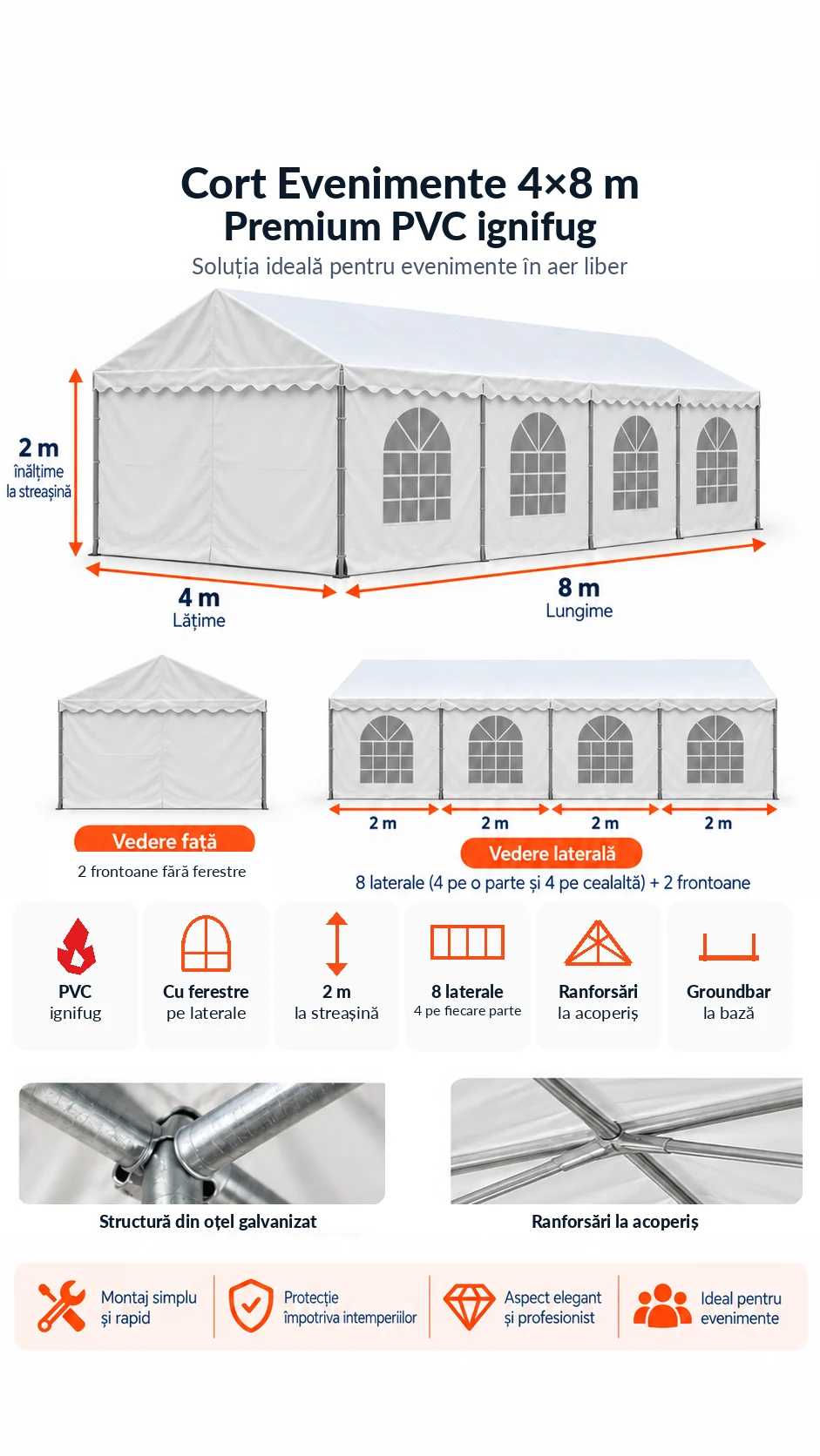 Corturi evenimente - 4 x 8 Cort Evenimente și Grădină Premium PVC ignifug