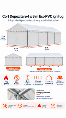 Corturi depozitare - 4 x 8 Cort Industrial și Depozitare Eco PVC ignifug